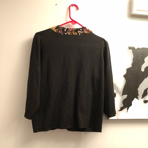 Michael Simon Sequin collar black cardigan L- EUC - Picture 5 of 6